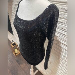 NWOT Express Black Sequin Bodysuit, Size M